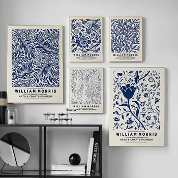 William Morris Izdrukā Plakātu Izstāde Blue Botāniskais Audekla Apgleznošana Sienu Mākslas Ainu Ziemeļvalstu Mājas Dzīvojamā Istaba Dekori Bezrāmju