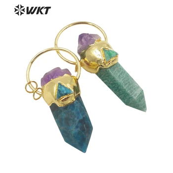 WT-P1747 Funkcijas dabiskā struktūra, sešstūra kristāla maisījums violeta kristāla kulons trijstūra akmens ar zelta gredzeni sievietēm dāvanas