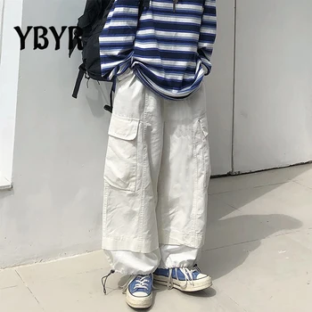 YBYR Harajuku Baltu Kravas Bikses Sievietēm Sānu Kabatas Plaša Kāju Hipiju Streetwear Vīriešiem Gadījuma Punk Brīvs Bikses Sieviešu Modes Baggy