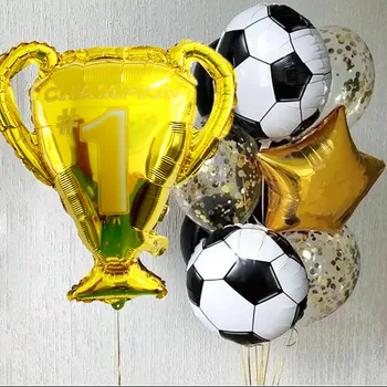 Zelta Trofeju 18inch Futbola Zvaigzne Folija Ballon Futbola Tēmu Puse Zelta, Melns Konfeti Hēlija Balonu Vīriešiem Zēns Sporta Puse, Decora