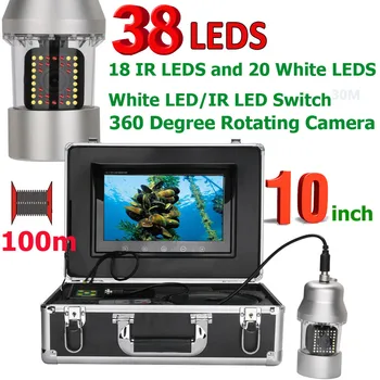 Zemūdens Zvejas Video Kamera 10 Collu 50m 100m Fish Finder IP68 Ūdensnecaurlaidīga 38 Led, 360 Grādu Rotējoša Kamera Zivis