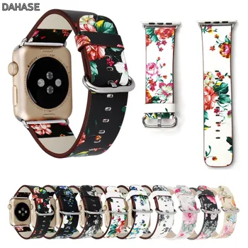 Ziedu Ādas Cilpa Watchband par iWatch 4 3 2 1 Siksna Apple Skatīties Joslas 38mm 42mm 40mm 44mm Ziedu Dizaina Pulksteņu Siksniņas
