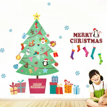 Ziemassvētku Eglītes Zeķi Snowflakes, Sienas Uzlīmes Veikals, Mājas Apdare Ziemassvētki Festivāls Pvc Sienas Mākslas Diy Bērnu Istabas Sienas Uzlīmes