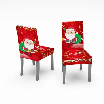 Ziemassvētku Krēslu Vāka Iespiests Santa Claus Modelis Elastīgs Stiept Ēdamistabas Krēsli Slipcover Noņemams Virtuves Sēdekļa Vāku 4/6 gab