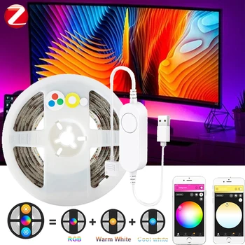 Zigbee USB LED Lentes DC5V 1-3M RGBCCT Elastīga Gaismas Lampa TV Fona Apgaismojums Echo Plus Smartthings Tuya Balss Vadība