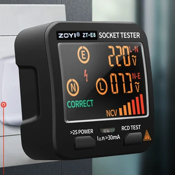 ZT-E8 Digitālo Smart Ligzda Testeri Spriegumu Testa Ligzda Detektoru US/UK/ES/AU Plug Ground Zero Līnijas Posmā Pārbaudīt Rcd TSV tests