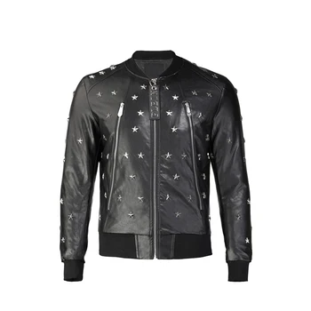 Ādas jaka vīriešu mākslīgā āda PU platumā, kniežu rotājumu jaka modes tendence Motociklu Jaka Top Luksusa Eiropā