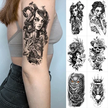 Ūdensnecaurlaidīgus Pagaidu Tetovējumu Uzlīmes Ļauno Raganu Anime, Cool Meitene Zvērs Princese Tatto Sievietes Vīrieši Pūce Rožu Roku Body Art Viltus Tetovējumiem