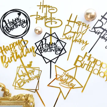 10Pcs/Iepak Melnā Zelta Akrila Kūka Toppers Happy Birthday Cake Toppers Bērniem Dzimšanas dienas ballīti Dekori Bērnu Dušas Piederumi Instrumenti