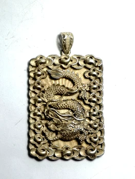 1919. gadā Vecās Kolekcijas Ķīnas Tibetas Sudraba Cirsts loong Pūķa Statuja Amuletu Kaklarota apdare dāvanu