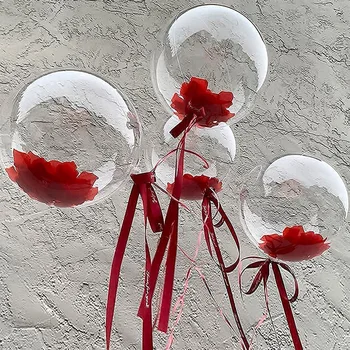 20inch Bobo Bumbu Pārredzamu Baloni, kas Ar Ziedlapiņām Red Piepūšams ar Hēliju Balonu, Kāzas, Dzimšanas dienas svinības Valentīna Dienā Dekoriem