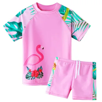 BAOHULU Bērniem Flamingo Drukāt Peldkostīmu Divu Gabals, kas Tankini UPF 50+ UV Aizsardzības Peldkostīmi, Bērnu Ūdens Sporta Izsitumi Aizsargs