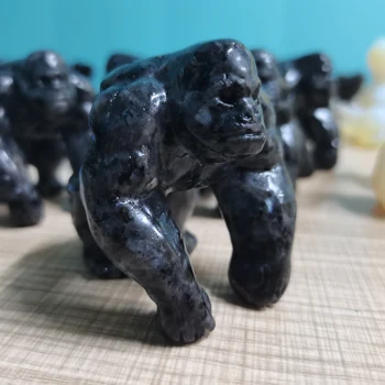 Dabas Black Obsidian、Zilā Amphibole Kristāla, Akmens Šimpanze Roku Cirsts Dzīvnieku Statuetes Enerģijas Amatu Mājas Dekorēšanas, Kā Dāvanu