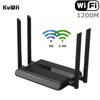 KuWFi 1200Mbps WiFi Router Dual Band Gigabit Bezvadu Interneta Maršrutētāju AC1200 ātrgaitas Rūteris ar USB 2.0&SD Kartes Mājas