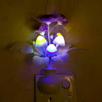 LED Ceriņu Ziedu Nakts Lampas Jauki Krāsains Sēņu Romantiska Ceriņu Nakts Lampa Ar Smart Gaismas Sensors MUMS/ES Plug
