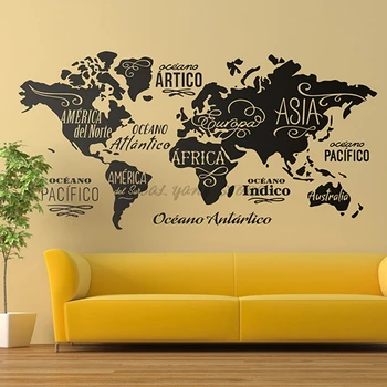 Liela Pasaules Karte Pie Sienas Decal Kontūra Pasaules Kartē Uzlīme Mājas Guļamistaba, Dzīvojamā Istaba Dekori Noņemams Līmi Vinila Sienas Sienas B2-022