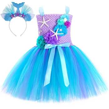 Mazā Nāriņa Tutu Kleita Meitenēm Dzimšanas dienas svinības Dāvanas Starfish Shell Ziedi Princese Saģērbt Bērniem Halloween Kostīms Apģērbs