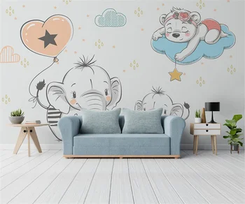 Pasūtījuma karikatūra tapetes Ziemeļvalstu vienkāršu roku apgleznotas karikatūra fantasy zvaigzne zilonis bērnu istabas fona sienas 3d tapetes