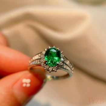 Rotaslietas 925 sudraba gaismas luksusa gredzens ikdienas valkāšanai, 6 x 8mm100% dabas smaragds gredzenu sudraba gem gredzens