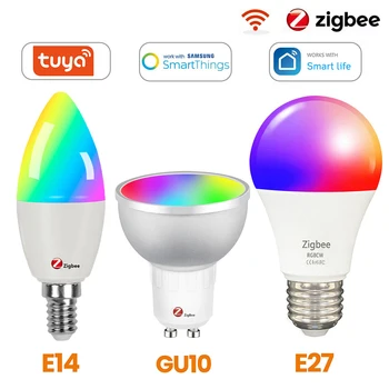 Zigbee 3.0 Tuya Hub Smart LED Lampu, Prožektoru Spuldzes RGBCW Reostats Spuldzes Smartthings Smart Dzīves Alexa, Google Home HUEEE