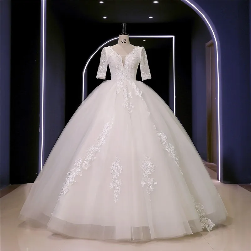 Puse piedurknēm kāzu kleitas 2022 jaunu vestido de noiva klasisks v-veida  kakla bumbu kleita nekustamā foto kāzu kleita drēbes de mariee pārdošana